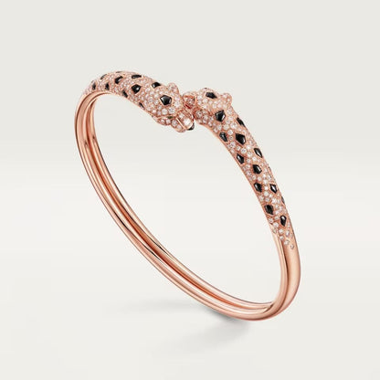 [OrnoraJewelry]PANTHERE DOUBLE HEADED HALF DIAMOND OPEN BRACELET