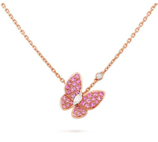 [OrnoraJewelry]BUTTERFLY RED DIAMOND ROSE GOLD NECKLACE