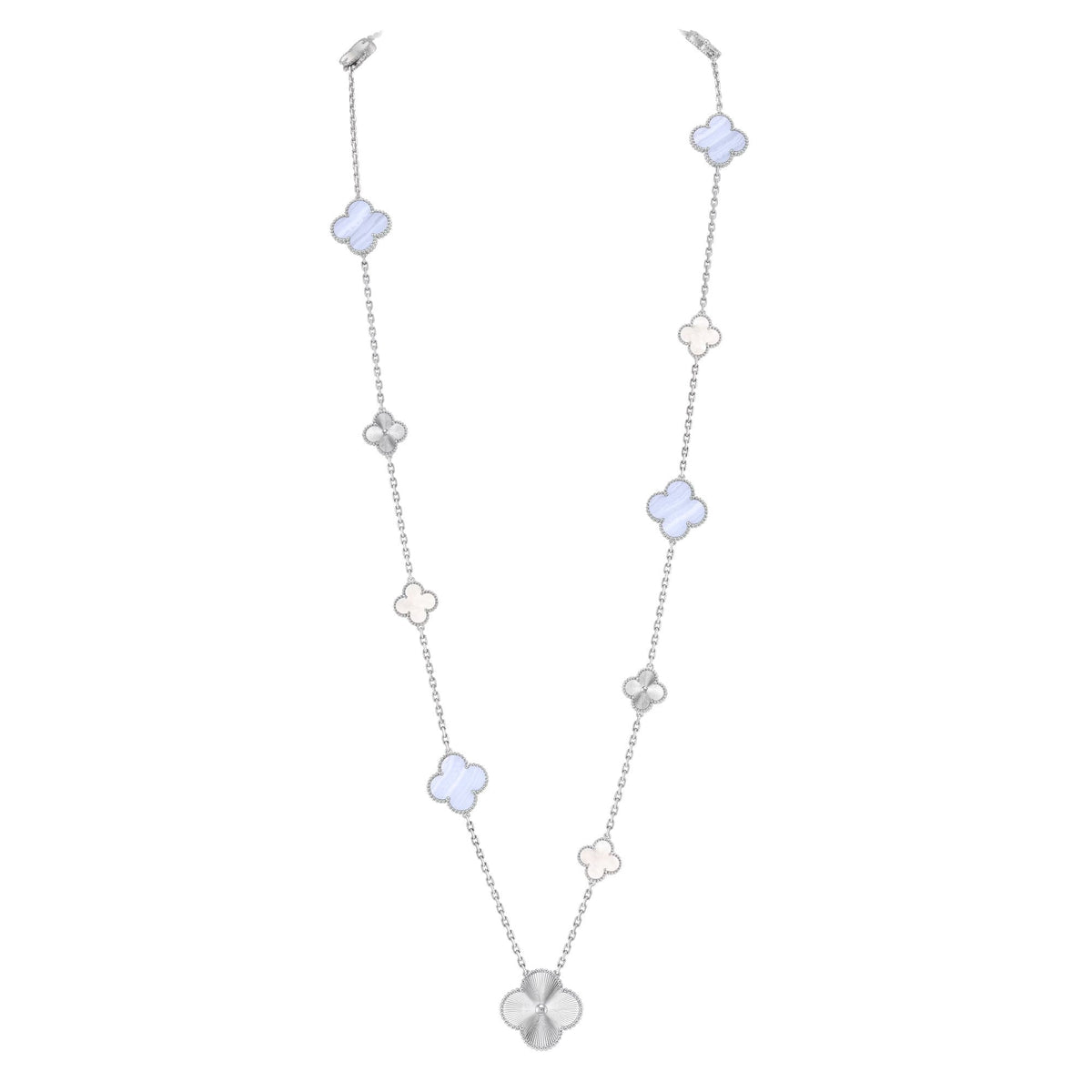 [OrnoraJewelry]DETACHABLE CLOVER 15(11+4) FLOWER SILVER NECKLACE SET