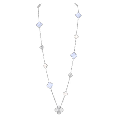 [OrnoraJewelry]DETACHABLE CLOVER 15(11+4) FLOWER SILVER NECKLACE SET