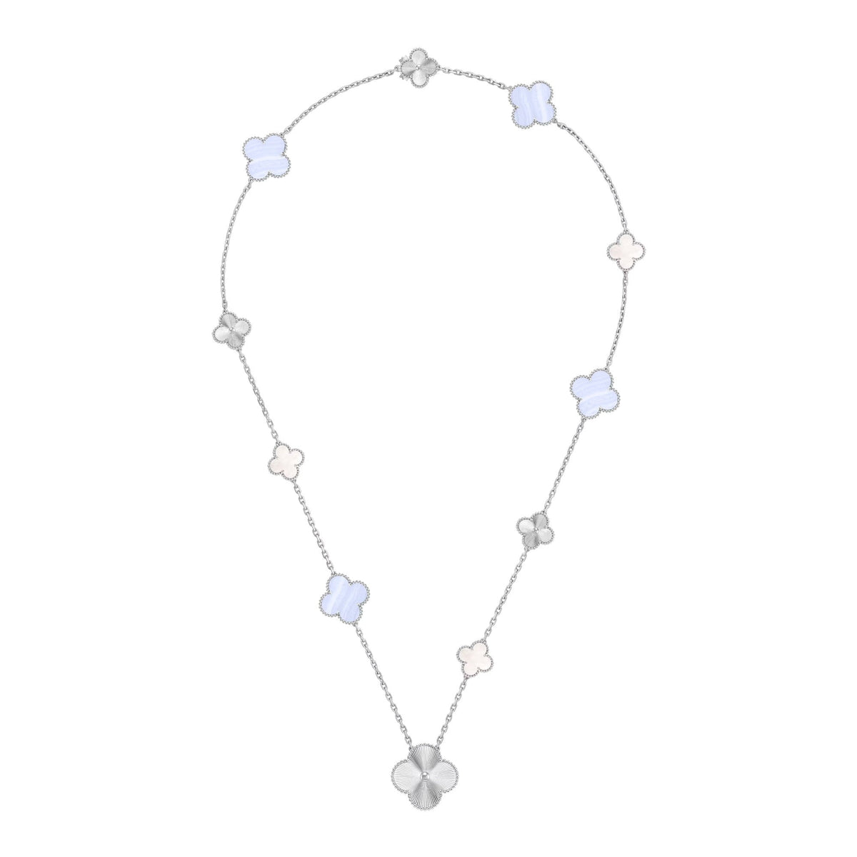 [OrnoraJewelry]DETACHABLE CLOVER 15(11+4) FLOWER SILVER NECKLACE SET