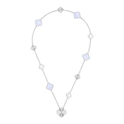 [OrnoraJewelry]DETACHABLE CLOVER 15(11+4) FLOWER SILVER NECKLACE SET