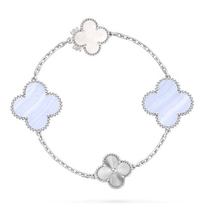 [OrnoraJewelry]DETACHABLE CLOVER 15(11+4) FLOWER SILVER NECKLACE SET