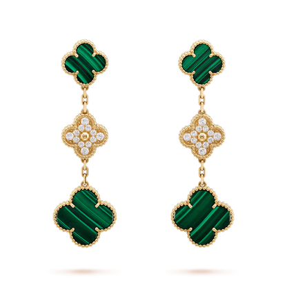 [OrnoraJewelry]CLOVER EARRINGS GOLD MALACHITE DIAMOND 3 MOTIF