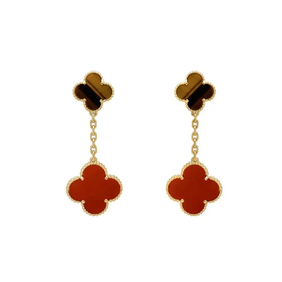 [OrnoraJewelry]CLOVER  2 MOTIF  TIGER EYE CARNELIAN EARRINGS