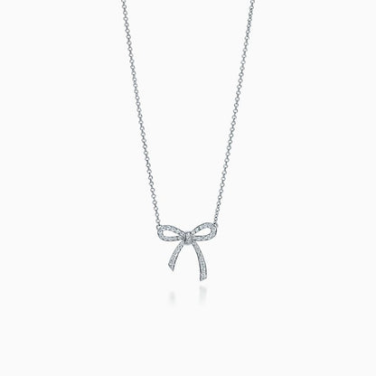 [Ornora Jewelry]RIBBON NECKLACE BOW PENDANT DIAMOND CHARM CHAIN
