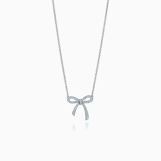[Ornora Jewelry]RIBBON NECKLACE BOW PENDANT DIAMOND CHARM CHAIN
