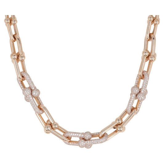 [Ornora Jewelry]HARDWEAR GRADUATED LINK NECKLACE ROSE GOLD WITH PAVE DIAMONDS