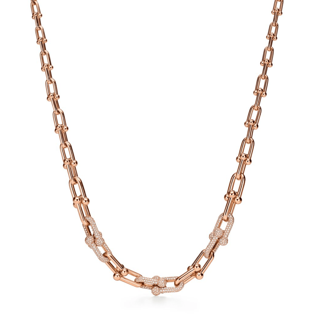 [Ornora Jewelry]HARDWEAR GRADUATED LINK NECKLACE ROSE GOLD WITH PAVE DIAMONDS