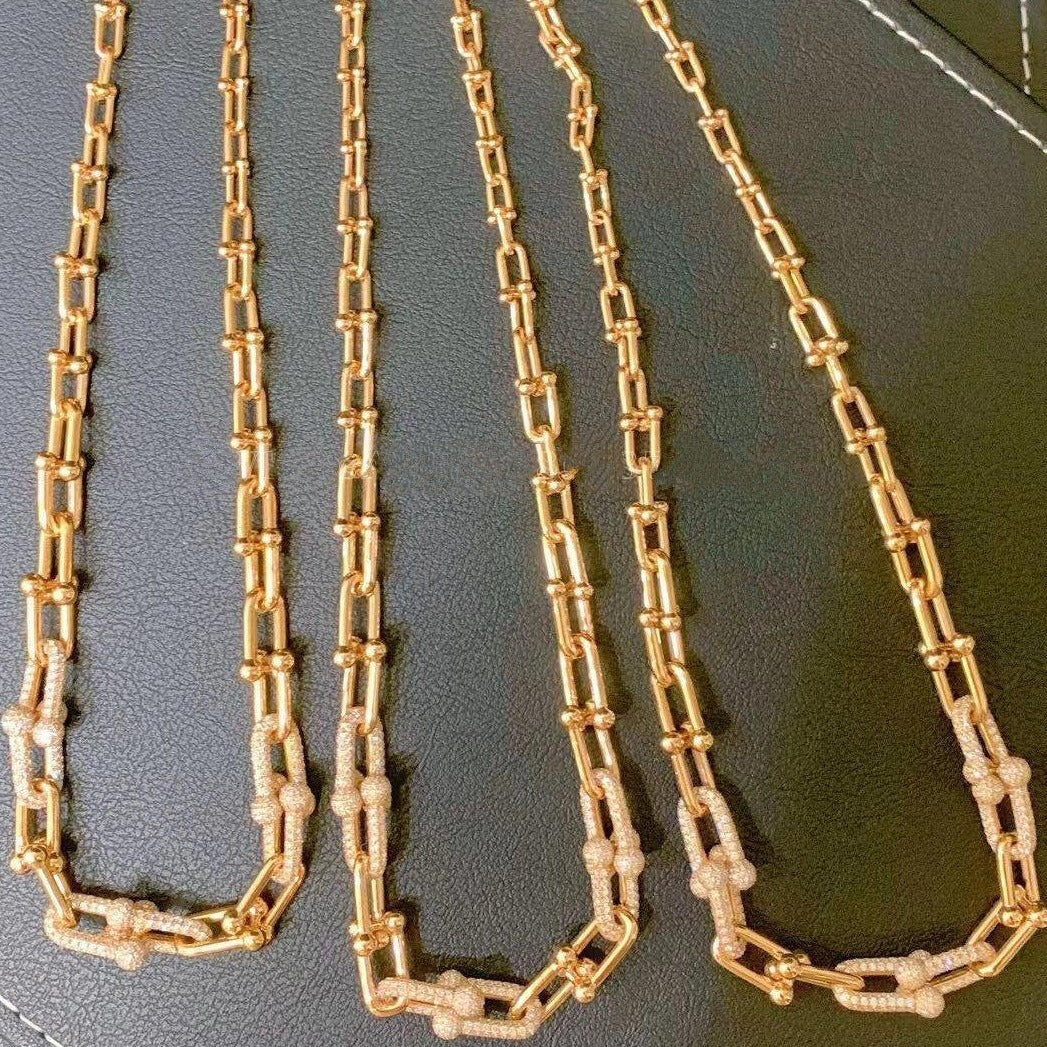 [Ornora Jewelry]HARDWEAR GRADUATED LINK NECKLACE ROSE GOLD WITH PAVE DIAMONDS