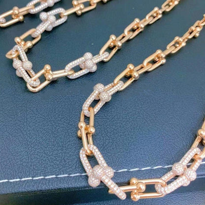 [Ornora Jewelry]HARDWEAR GRADUATED LINK NECKLACE ROSE GOLD WITH PAVE DIAMONDS