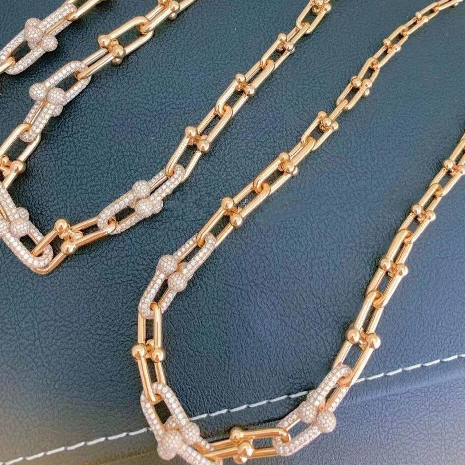 [Ornora Jewelry]HARDWEAR GRADUATED LINK NECKLACE ROSE GOLD WITH PAVE DIAMONDS