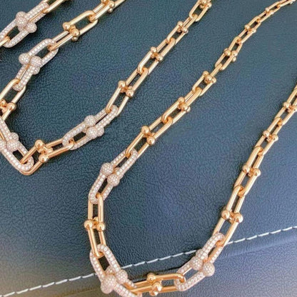 [Ornora Jewelry]HARDWEAR GRADUATED LINK NECKLACE ROSE GOLD WITH PAVE DIAMONDS
