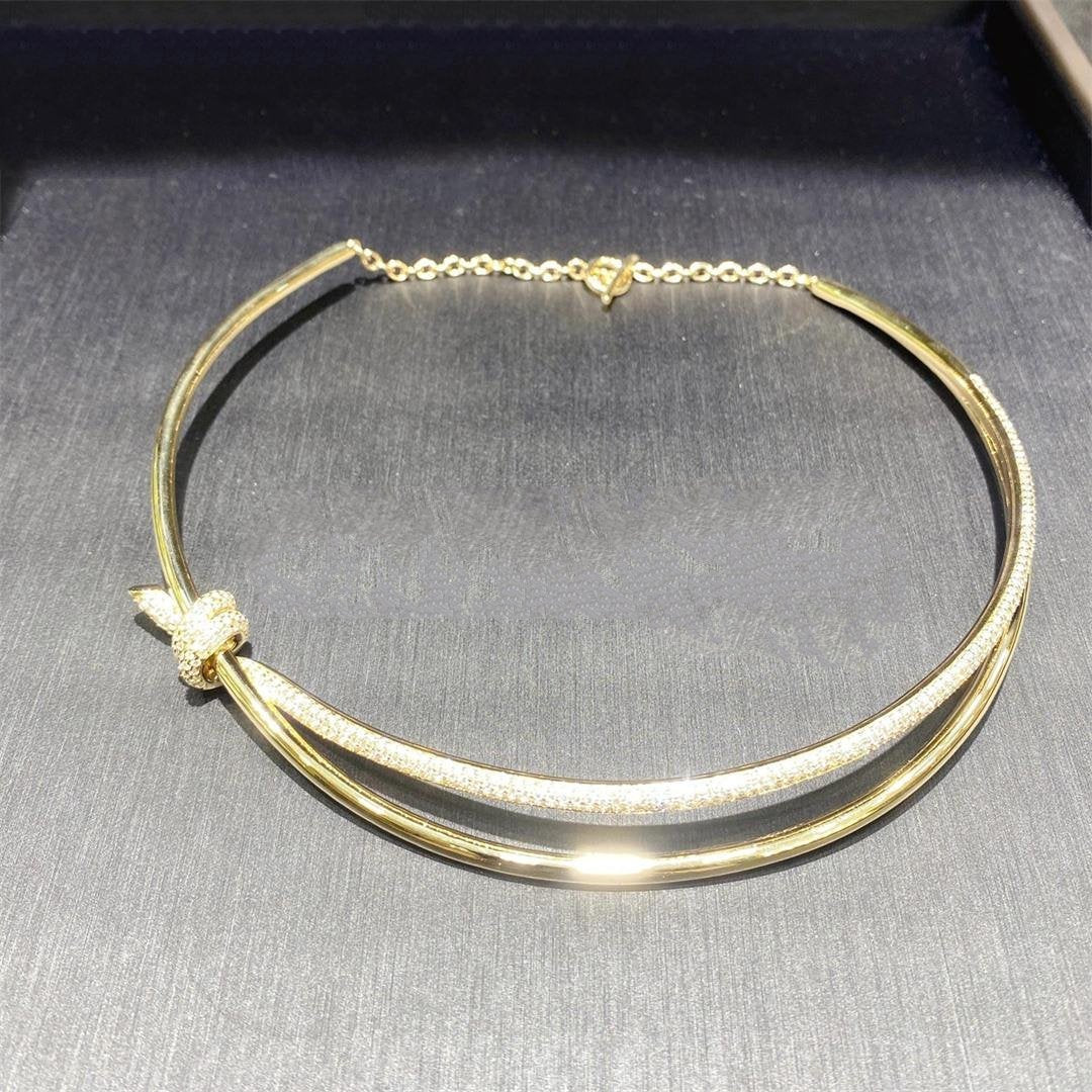 [Ornora Jewelry]KNOT DOUBLE ROW NECKLACE IN YELLOW GOLD WITH DIAMONDS