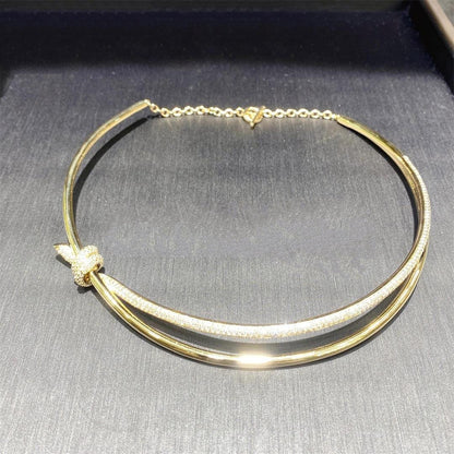 [Ornora Jewelry]KNOT DOUBLE ROW NECKLACE IN YELLOW GOLD WITH DIAMONDS