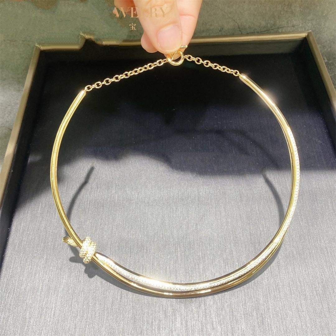 [Ornora Jewelry]KNOT DOUBLE ROW NECKLACE IN YELLOW GOLD WITH DIAMONDS