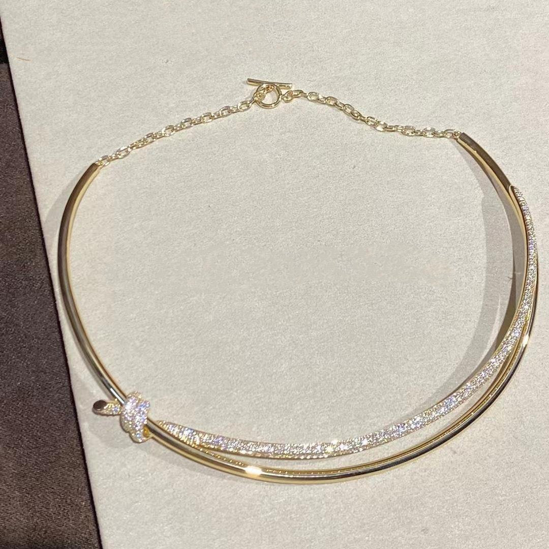 [Ornora Jewelry]KNOT DOUBLE ROW NECKLACE IN YELLOW GOLD WITH DIAMONDS
