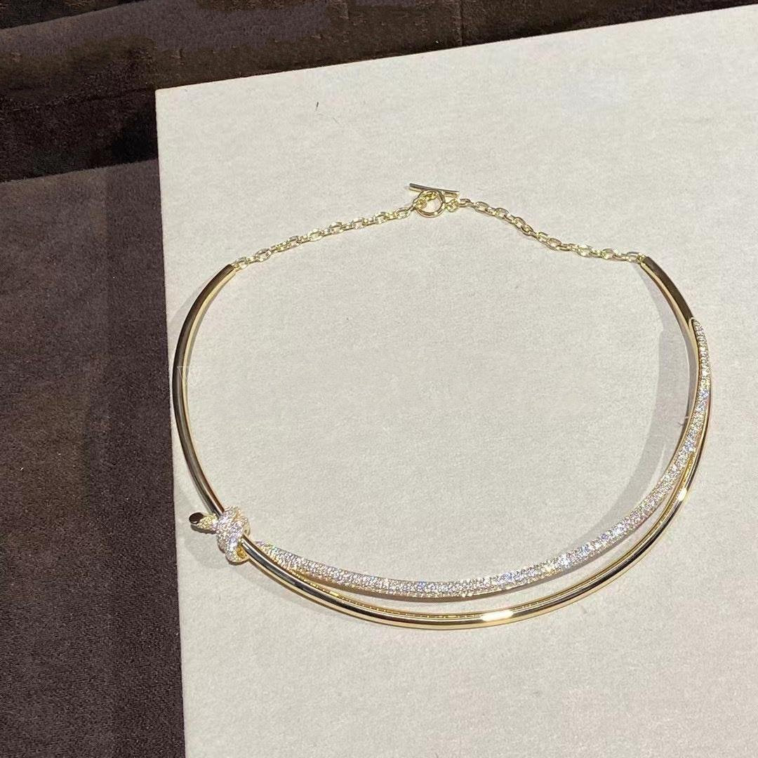 [Ornora Jewelry]KNOT DOUBLE ROW NECKLACE IN YELLOW GOLD WITH DIAMONDS