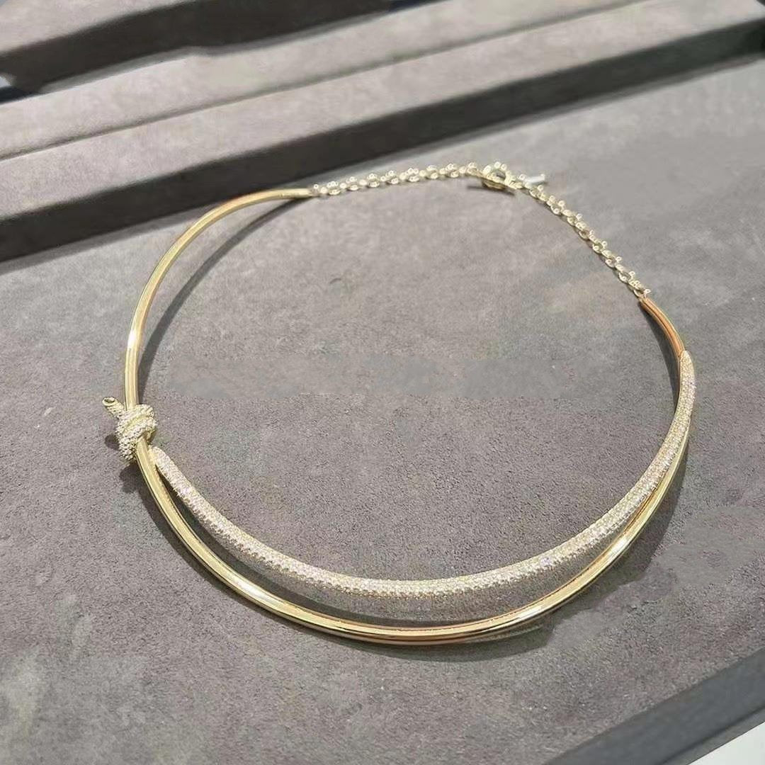 [Ornora Jewelry]KNOT DOUBLE ROW NECKLACE IN YELLOW GOLD WITH DIAMONDS
