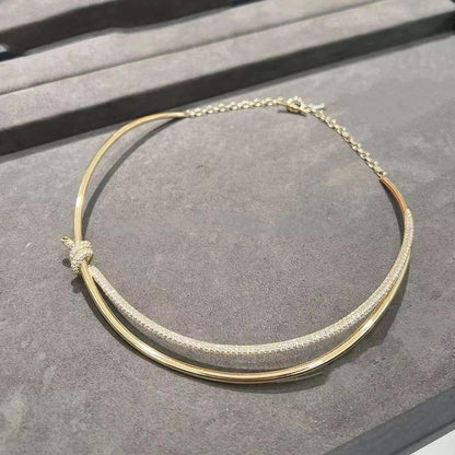 [Ornora Jewelry]KNOT DOUBLE ROW NECKLACE IN YELLOW GOLD WITH DIAMONDS