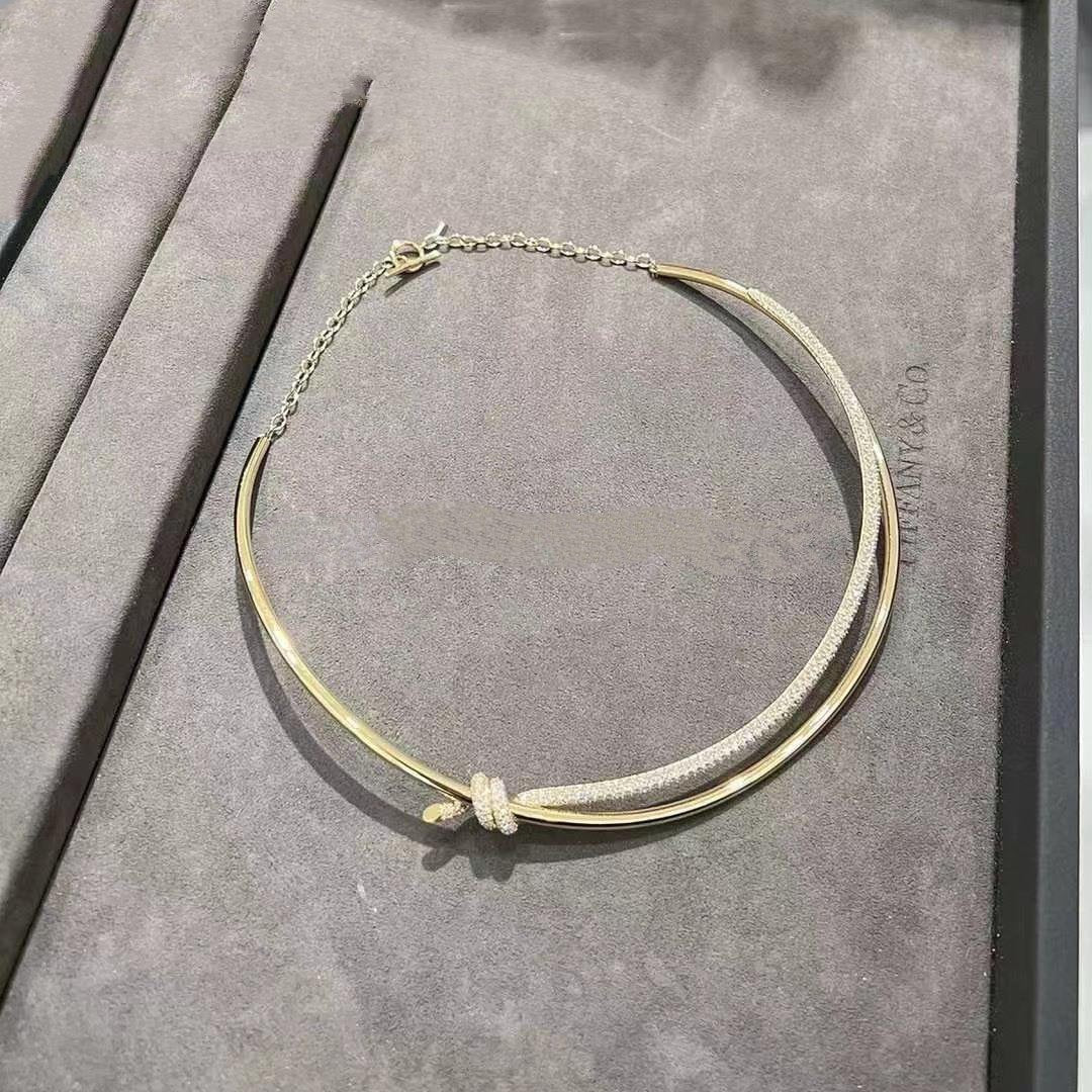 [Ornora Jewelry]KNOT DOUBLE ROW NECKLACE IN YELLOW GOLD WITH DIAMONDS