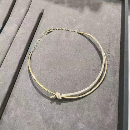 [Ornora Jewelry]KNOT DOUBLE ROW NECKLACE IN YELLOW GOLD WITH DIAMONDS