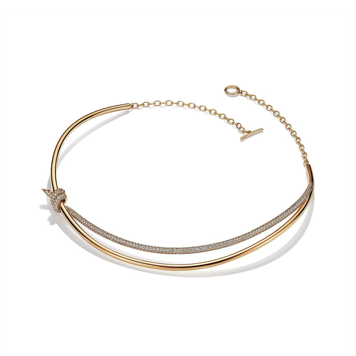 [Ornora Jewelry]KNOT DOUBLE ROW NECKLACE IN YELLOW GOLD WITH DIAMONDS