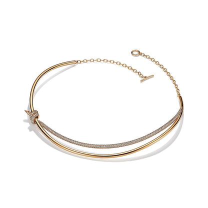[Ornora Jewelry]KNOT DOUBLE ROW NECKLACE IN YELLOW GOLD WITH DIAMONDS