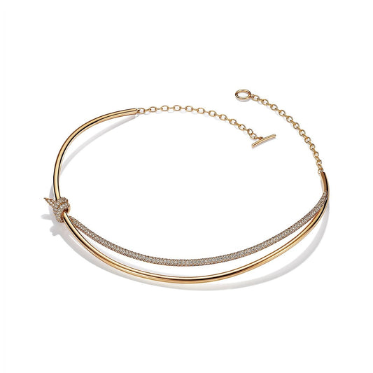 [Ornora Jewelry]KNOT DOUBLE ROW NECKLACE IN YELLOW GOLD WITH DIAMONDS