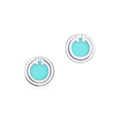 [Ornora Jewelry]TURQUOISE CIRCLE WHITE GOLD EARRINGS