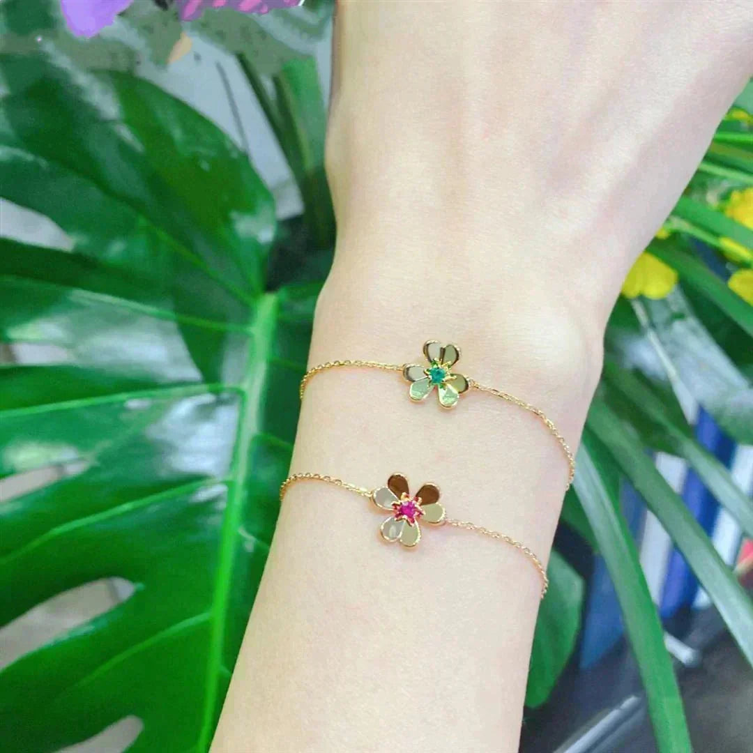 [OrnoraJewelry]FRIVOLE GOLD FLOWER PINK MALACHITE BRACELET