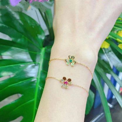 [OrnoraJewelry]FRIVOLE GOLD FLOWER PINK MALACHITE BRACELET