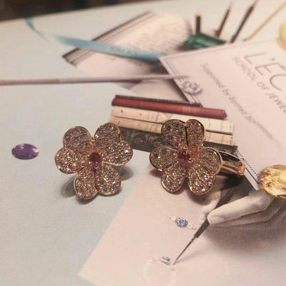 [OrnoraJewelry]FRIVOLE PINK GOLD FLOWER DIAMOND EARRINGS