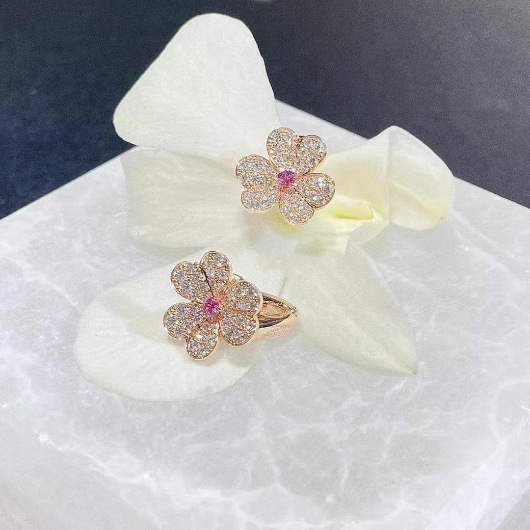 [OrnoraJewelry]FRIVOLE PINK GOLD FLOWER DIAMOND EARRINGS