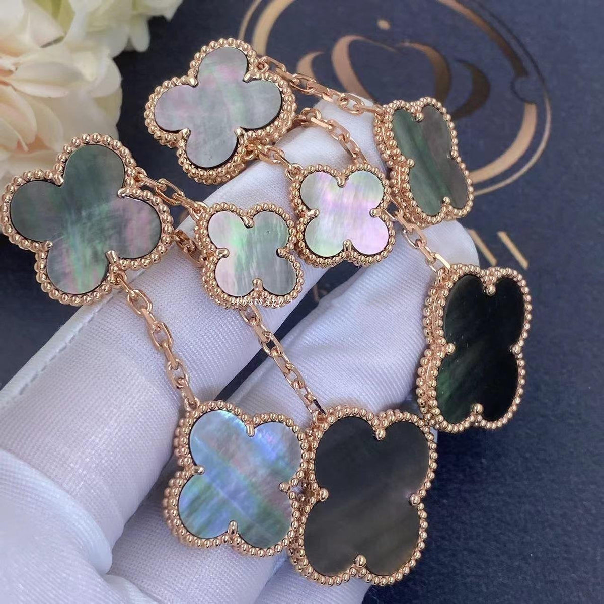 [OrnoraJewelry]CLOVER EARRINGS DARK MOP 4 MOTIFS ROSE GOLD