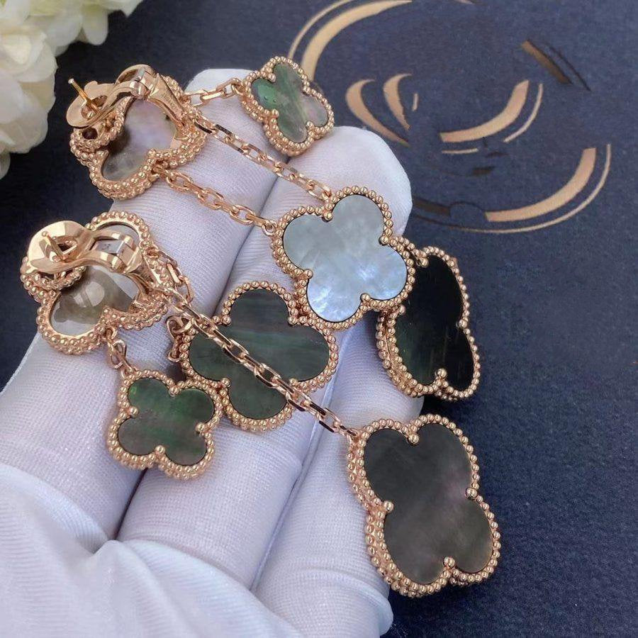 [OrnoraJewelry]CLOVER EARRINGS DARK MOP 4 MOTIFS ROSE GOLD