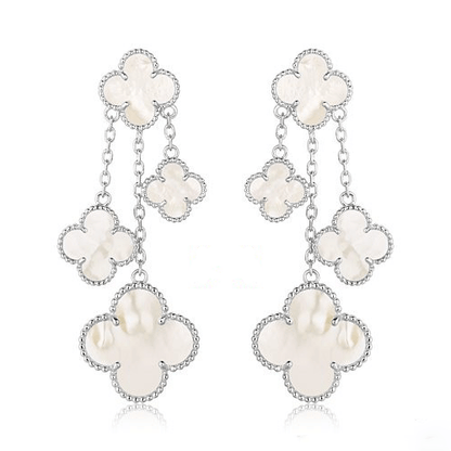 [OrnoraJewelry]CLOVER EARRINGS WHITE MOP 4 MOTIFS SILVER