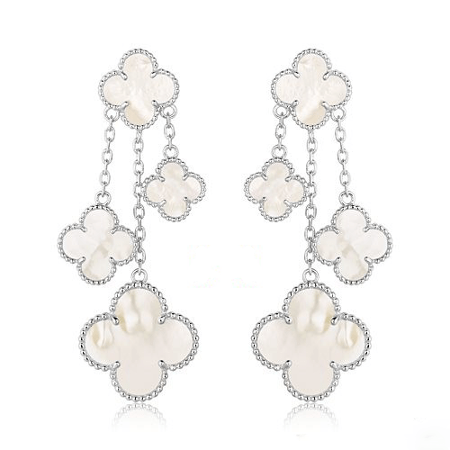 [OrnoraJewelry]CLOVER EARRINGS WHITE MOP 4 MOTIFS SILVER