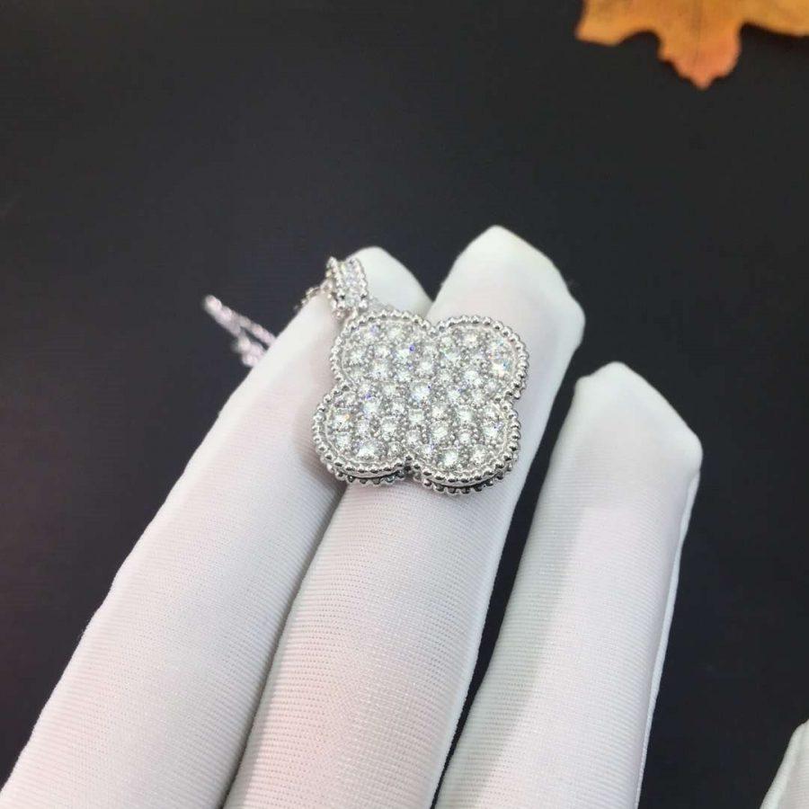 [OrnoraJewelry]CLOVER 25MM SILVER FULL DIAMOND BIG CLOVER NECKLACE