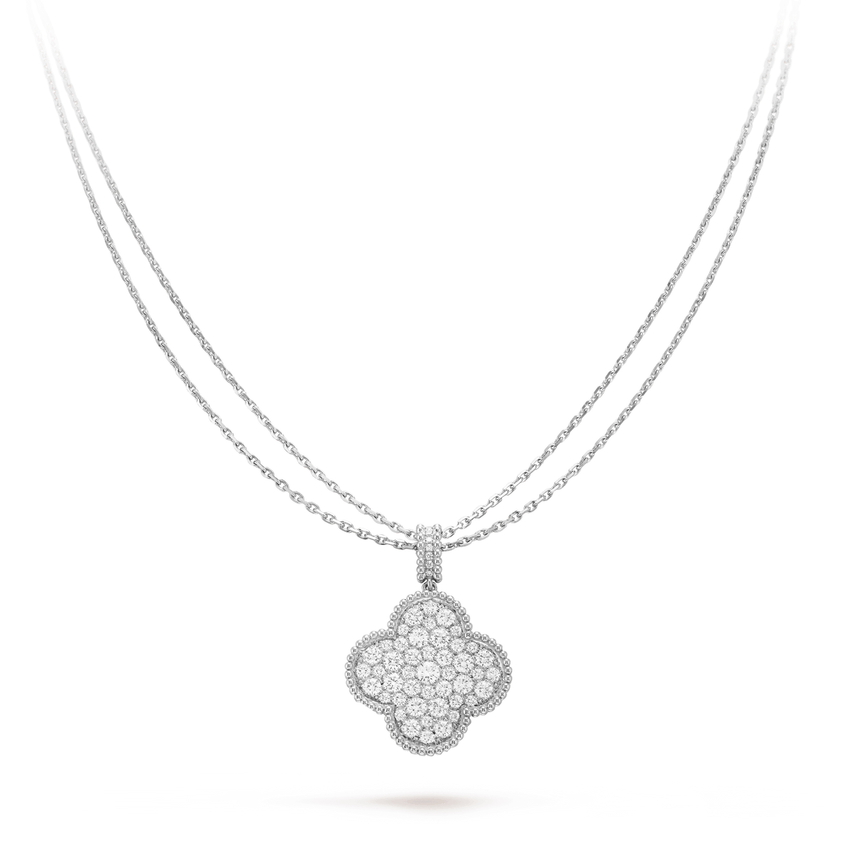 [OrnoraJewelry]CLOVER 25MM SILVER FULL DIAMOND BIG CLOVER NECKLACE