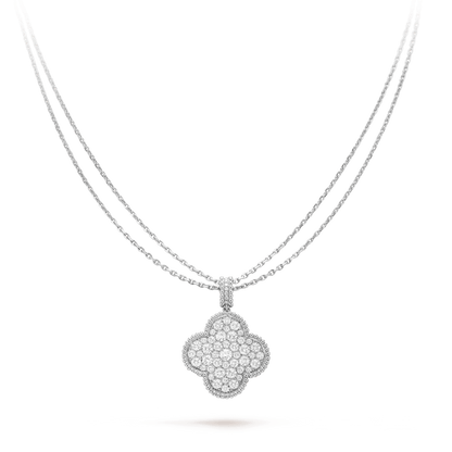 [OrnoraJewelry]CLOVER 25MM SILVER FULL DIAMOND BIG CLOVER NECKLACE