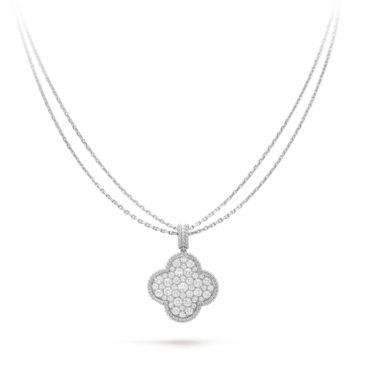 [OrnoraJewelry]CLOVER 25MM SILVER FULL DIAMOND BIG CLOVER NECKLACE