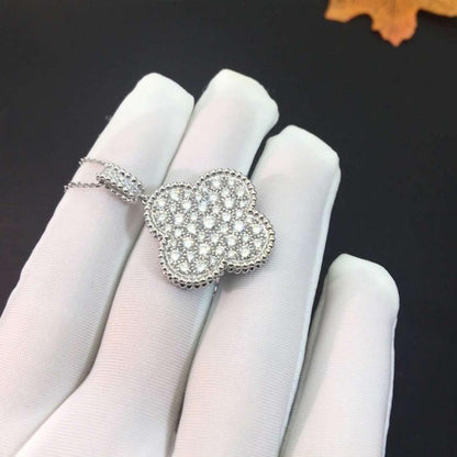 [OrnoraJewelry]CLOVER 25MM SILVER FULL DIAMOND BIG CLOVER NECKLACE