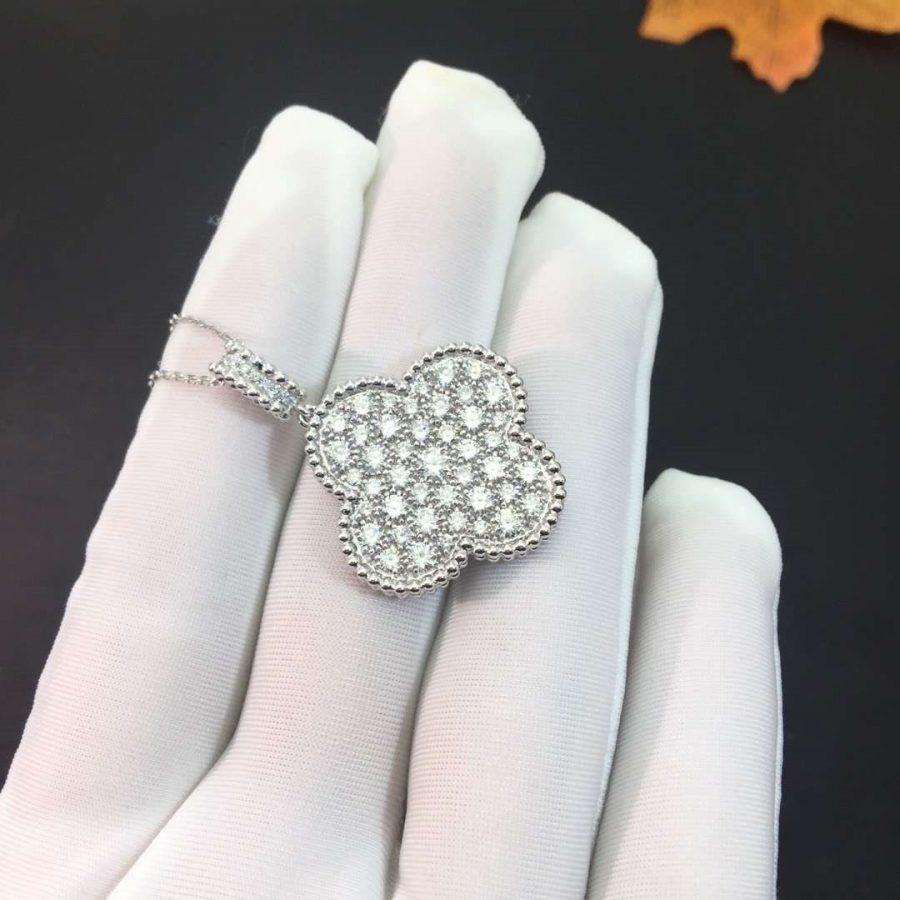 [OrnoraJewelry]CLOVER 25MM SILVER FULL DIAMOND BIG CLOVER NECKLACE