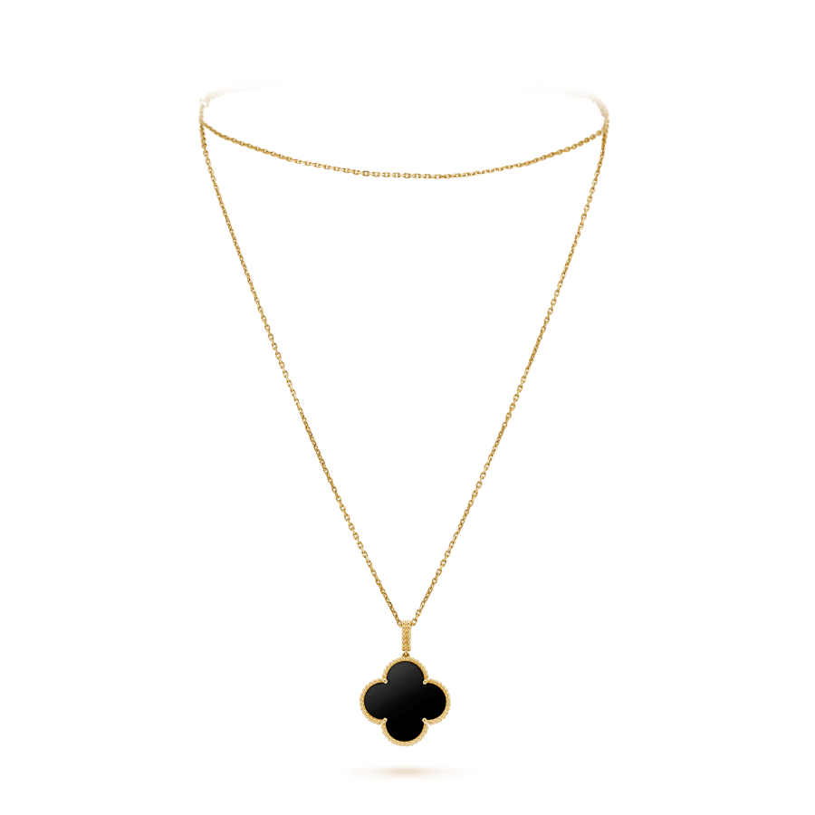 [OrnoraJewelry]CLOVER 25MM GOLD ONYX BIG CLOVER NECKLACE