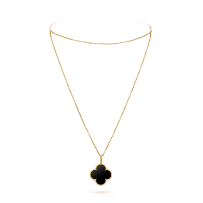 [OrnoraJewelry]CLOVER 25MM GOLD ONYX BIG CLOVER NECKLACE