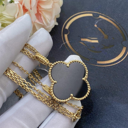 [OrnoraJewelry]CLOVER 25MM GOLD ONYX BIG CLOVER NECKLACE