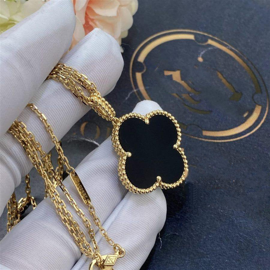 [OrnoraJewelry]CLOVER 25MM GOLD ONYX BIG CLOVER NECKLACE
