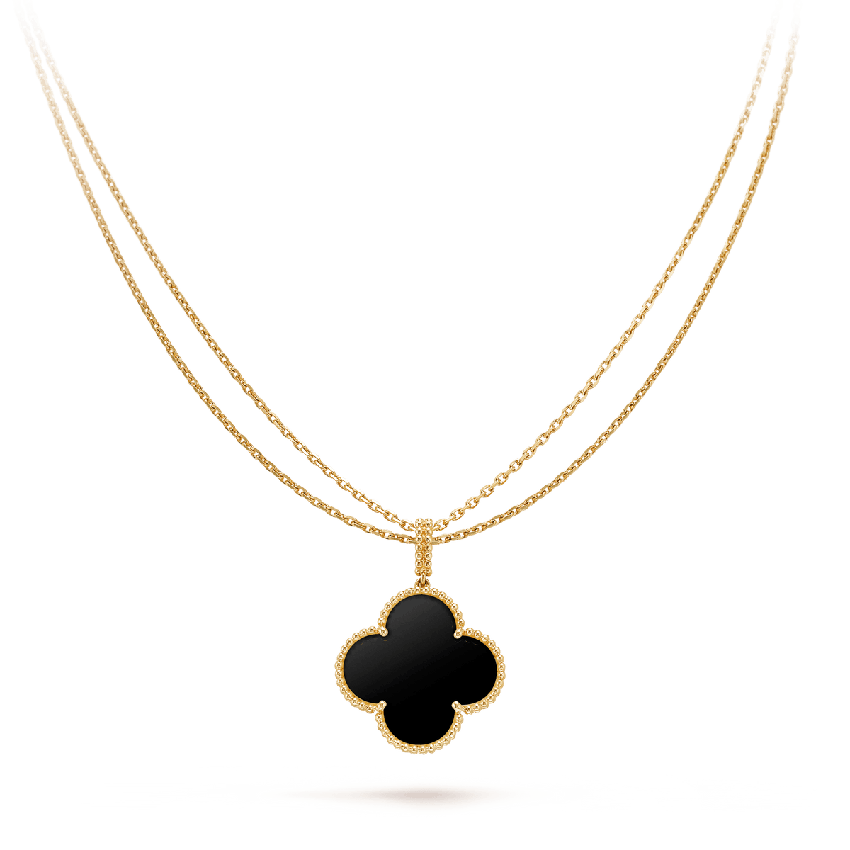 [OrnoraJewelry]CLOVER 25MM GOLD ONYX BIG CLOVER NECKLACE