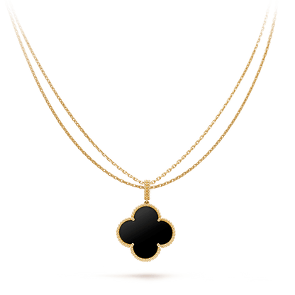 [OrnoraJewelry]CLOVER 25MM GOLD ONYX BIG CLOVER NECKLACE